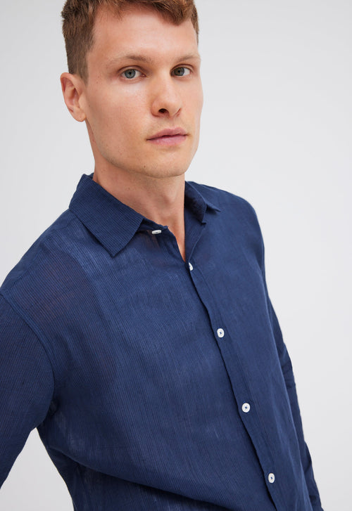 Jac+Jack Beckett Cotton Shirt - Dark Navy Stripe